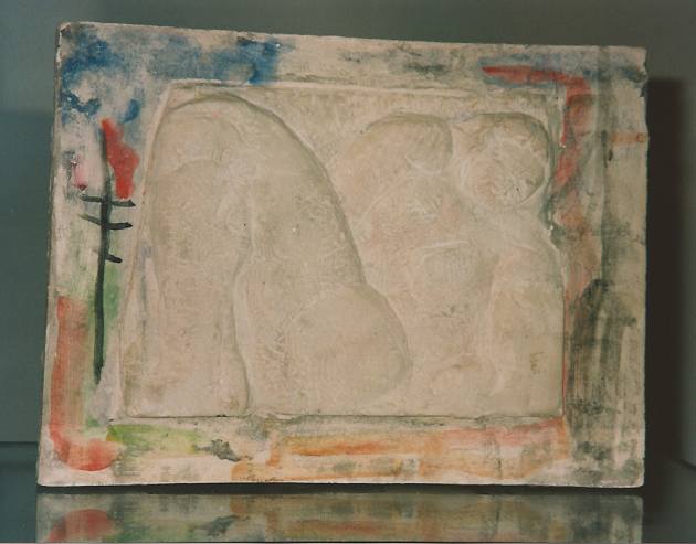Werner Stötzer, Liegende, Marmor-Relief in Gipsrahmen, 22 x 29,5 x 4 cm